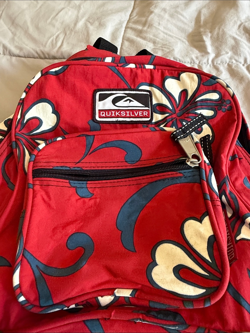 Quiksilver Red Floral Surf-Inspired Backpack